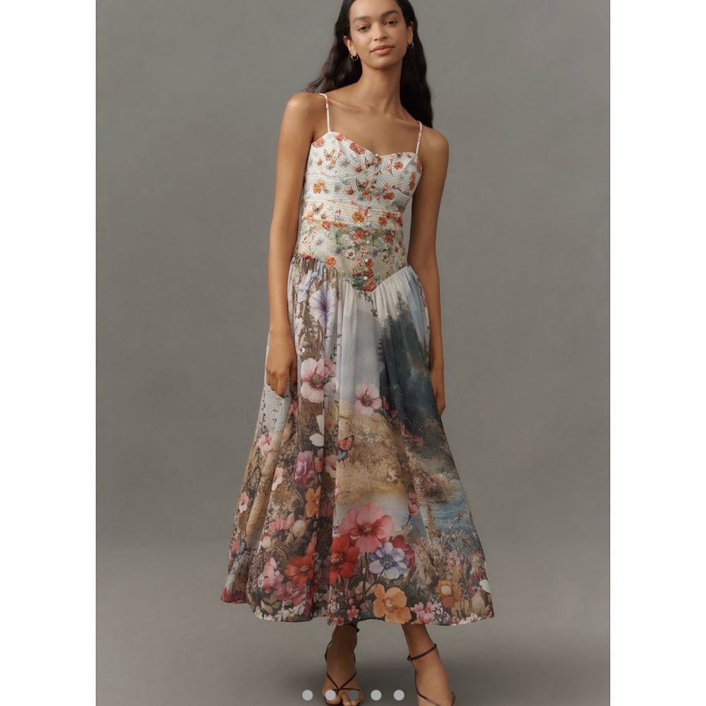 Anthropologie Floral Spaghetti-Strap Maxi Dress in Multi Floral